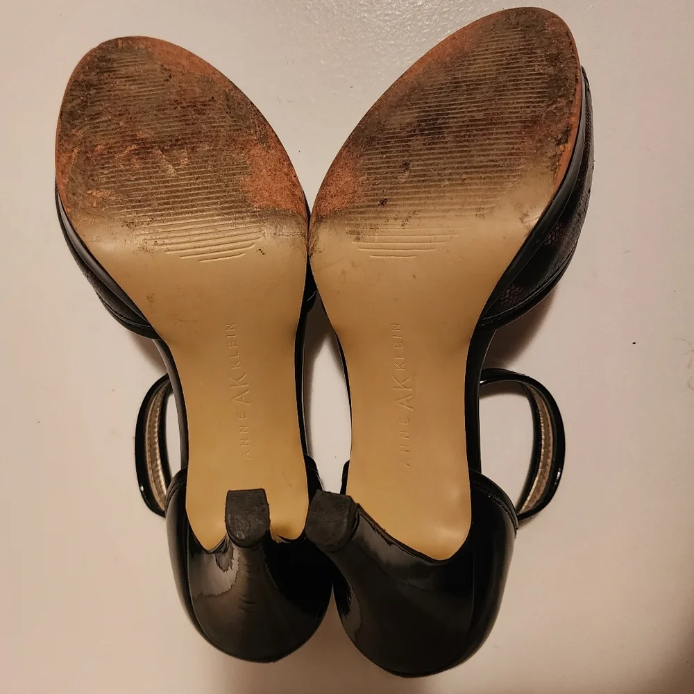 Anne Klein Etenia Leopard Print Black Patent Leather Open Toe Shoes Women's 7m - Picture 3 of 6